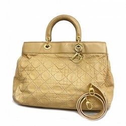 Christian Dior Handbag Cannage Lady Leather Beige Women's