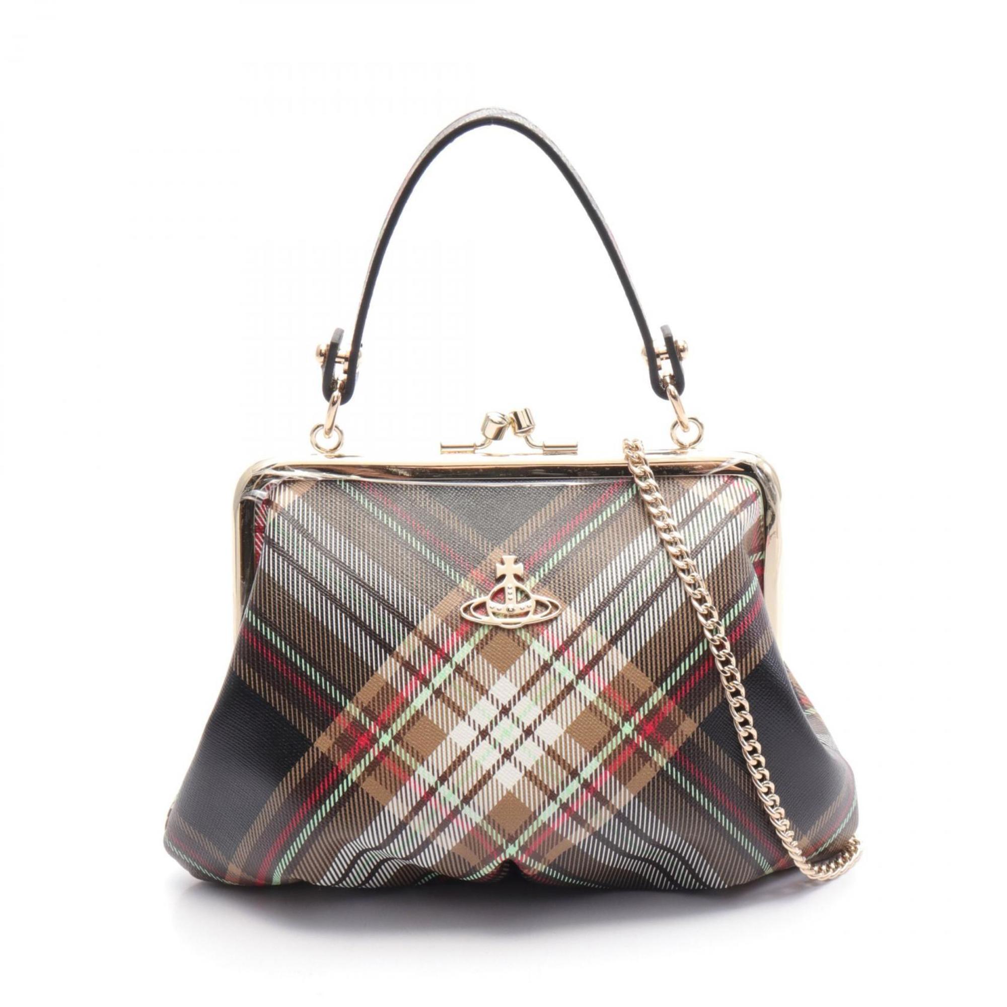 Vivienne Westwood Red Label GRANNY FRAME PURSE TARTAN Handbag Bag Faux Leather Women's Brown Black Multicolor 52020003US001KD101