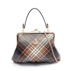 Vivienne Westwood Red Label GRANNY FRAME PURSE TARTAN Handbag Bag Faux Leather Women's Brown Black Multicolor 52020003US001KD101