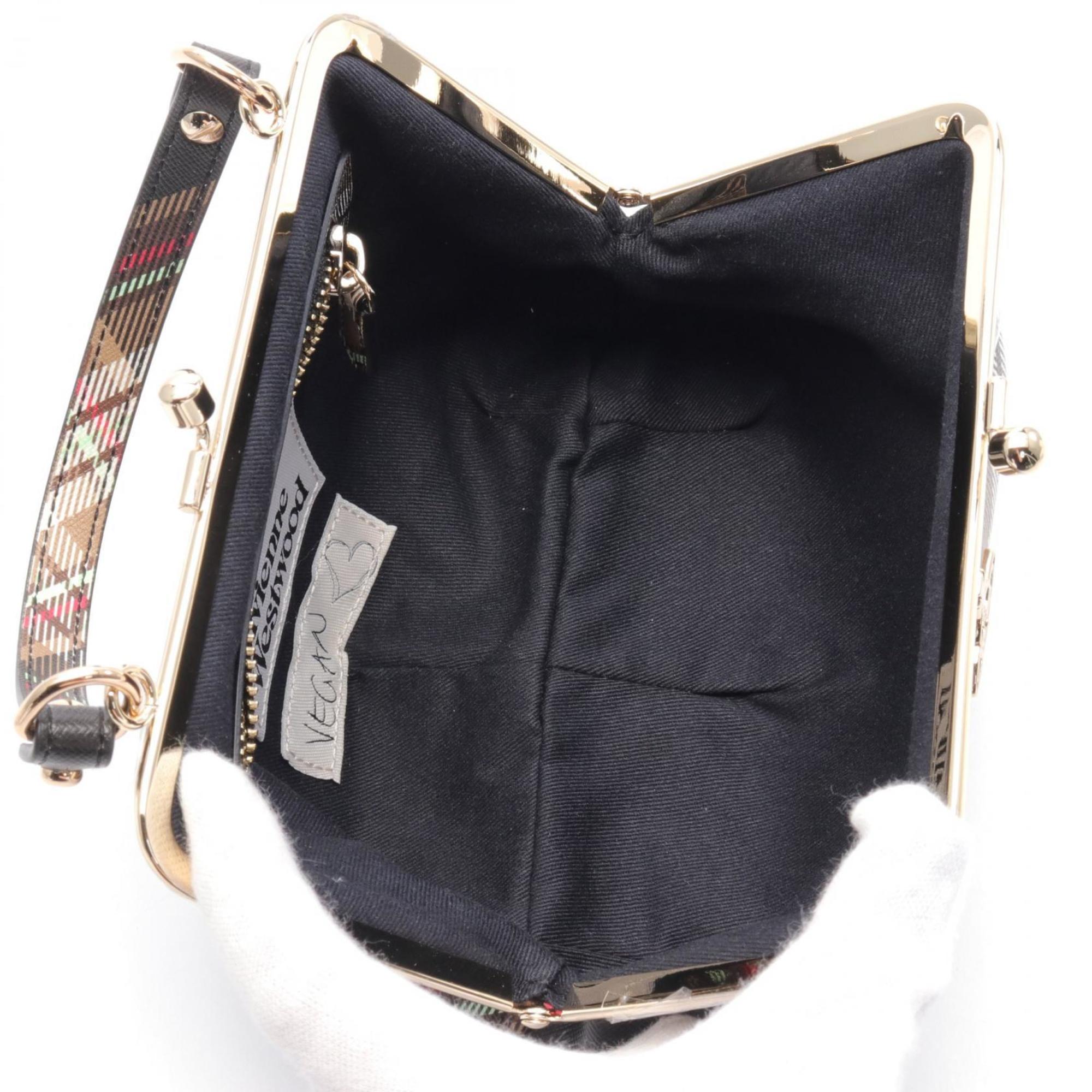 Vivienne Westwood Red Label GRANNY FRAME PURSE TARTAN Handbag Bag Faux Leather Women's Brown Black Multicolor 52020003US001KD101