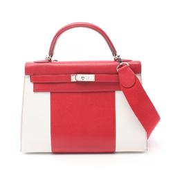 Hermes Kelly Flag 32 Handbag Bag Epsom Leather Women's Red White