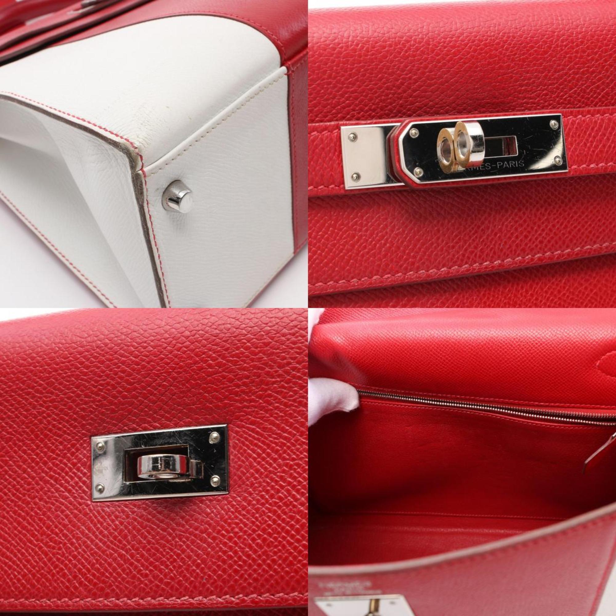 Hermes Kelly Flag 32 Handbag Bag Epsom Leather Women's Red White