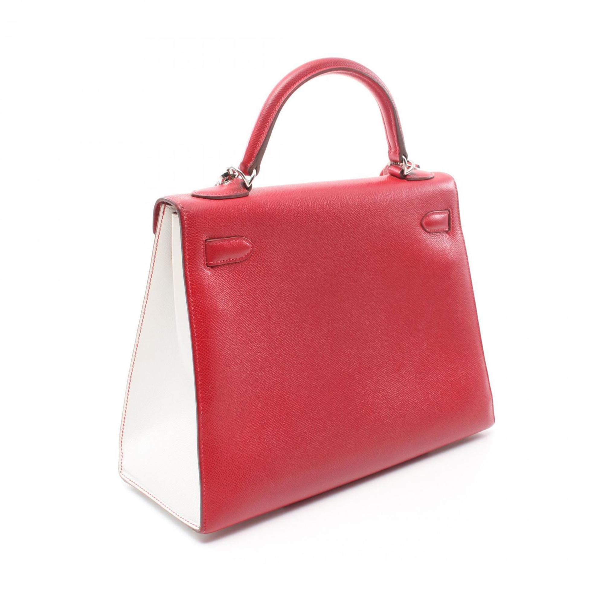 Hermes Kelly Flag 32 Handbag Bag Epsom Leather Women's Red White