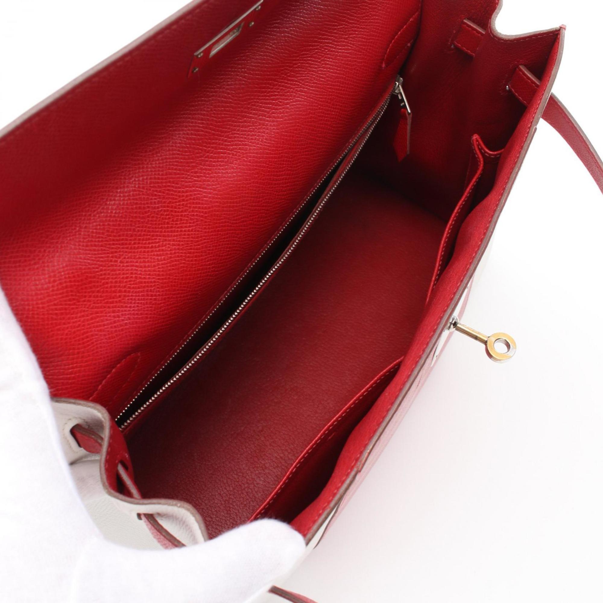 Hermes Kelly Flag 32 Handbag Bag Epsom Leather Women's Red White