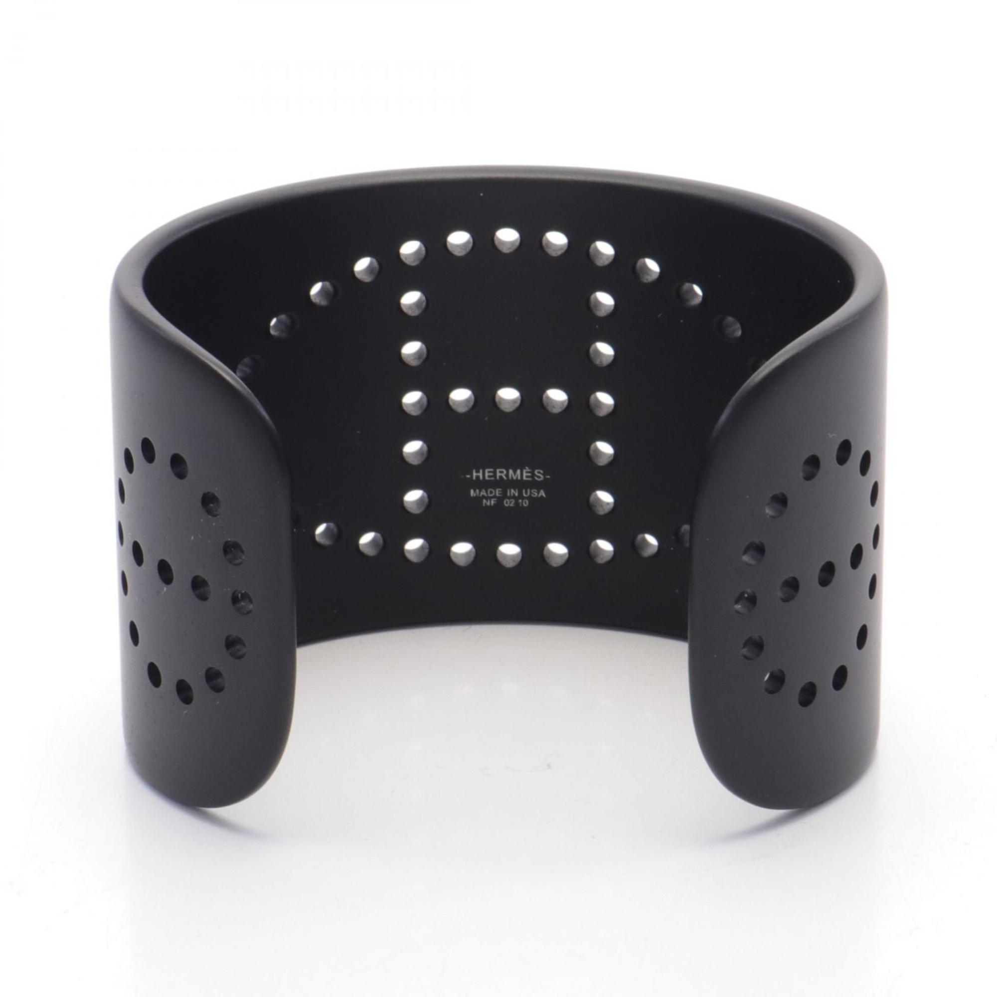 Hermes Evelyn Cuff Bangle Stainless Steel Women's Black