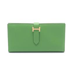 Hermes HERMES Bearn Soufflet Bi-fold Long Wallet Epsom Leather Women's Green