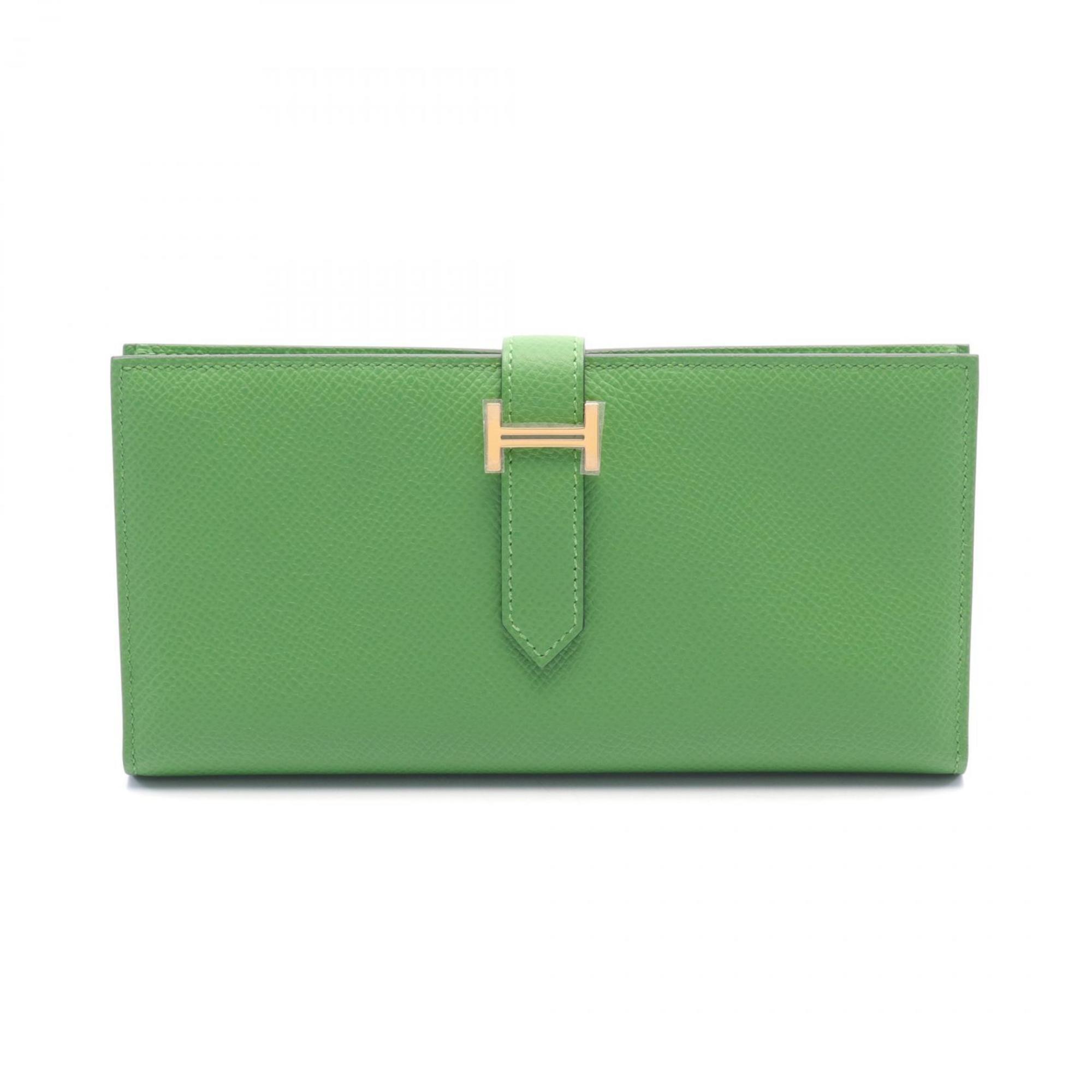 Hermes HERMES Bearn Soufflet Bi-fold Long Wallet Epsom Leather Women's Green