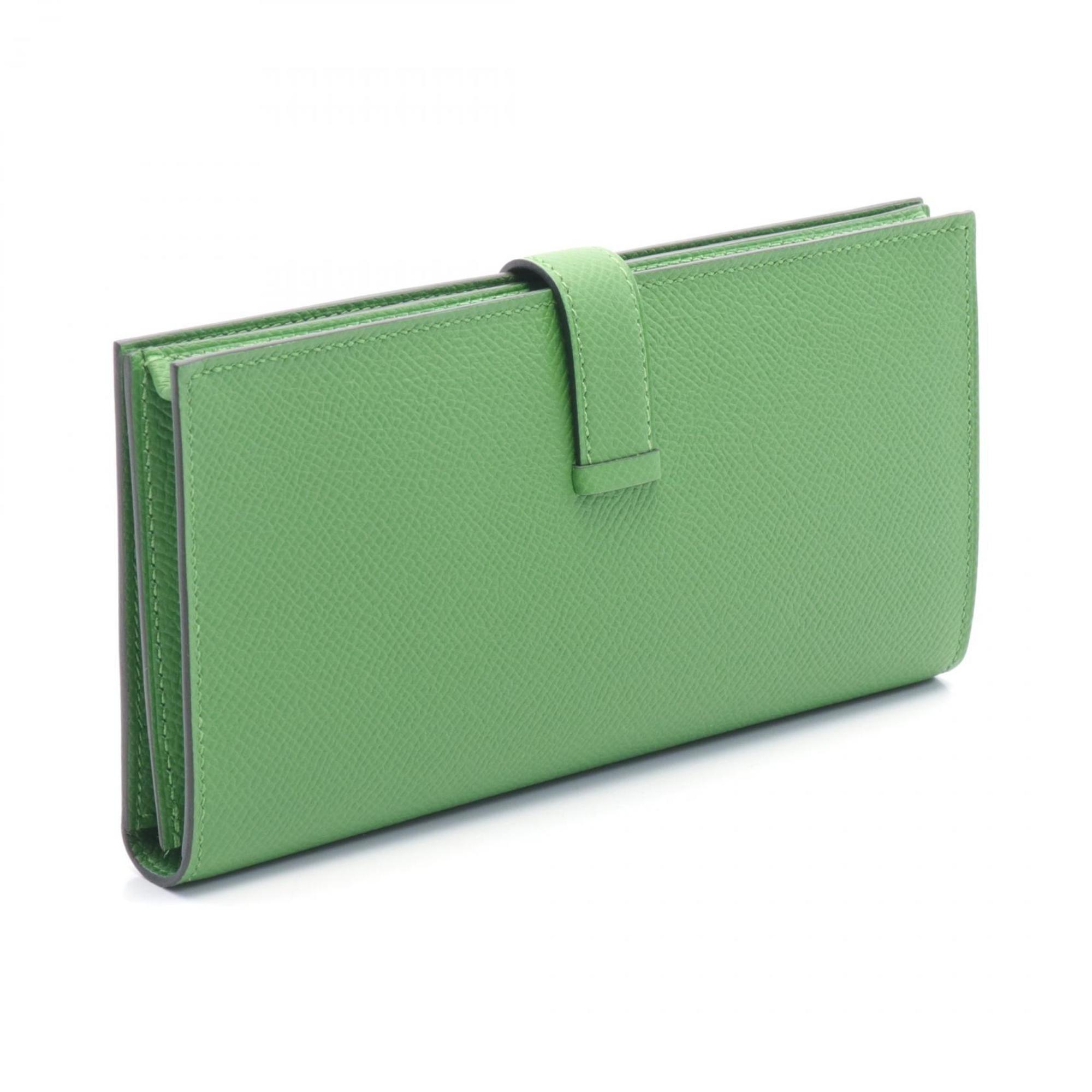 Hermes HERMES Bearn Soufflet Bi-fold Long Wallet Epsom Leather Women's Green