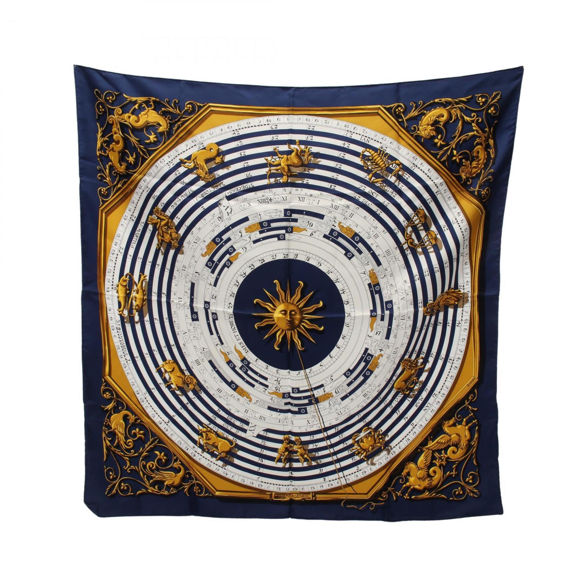 Hermes HERMES Carre 90 DIES ET HORE Scarf Silk Women's Navy Multicolor