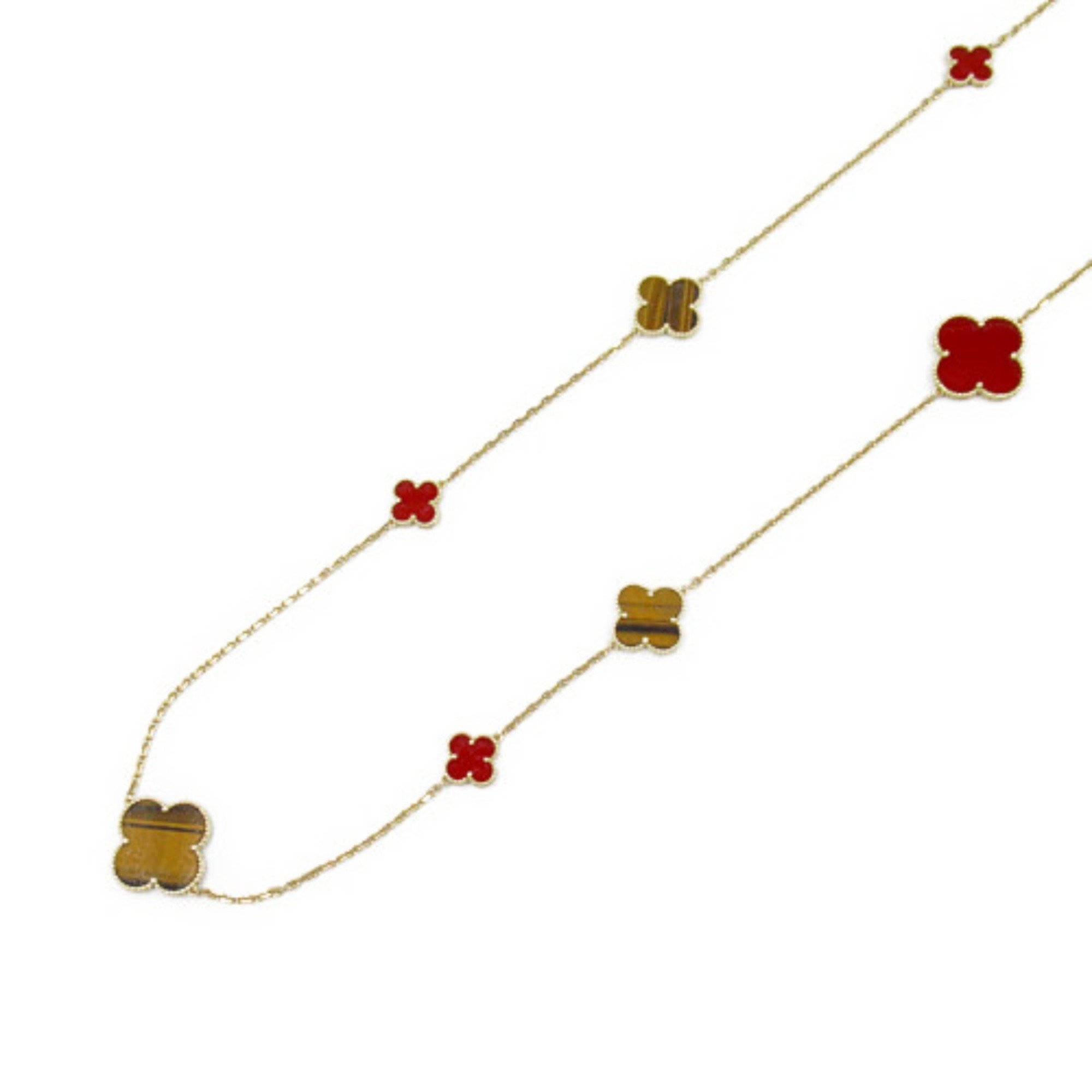 Van Cleef & Arpels Magic Alhambra 16P Carnelian Tiger Eye Necklace K18 (Yellow Gold) Women's Brown Red