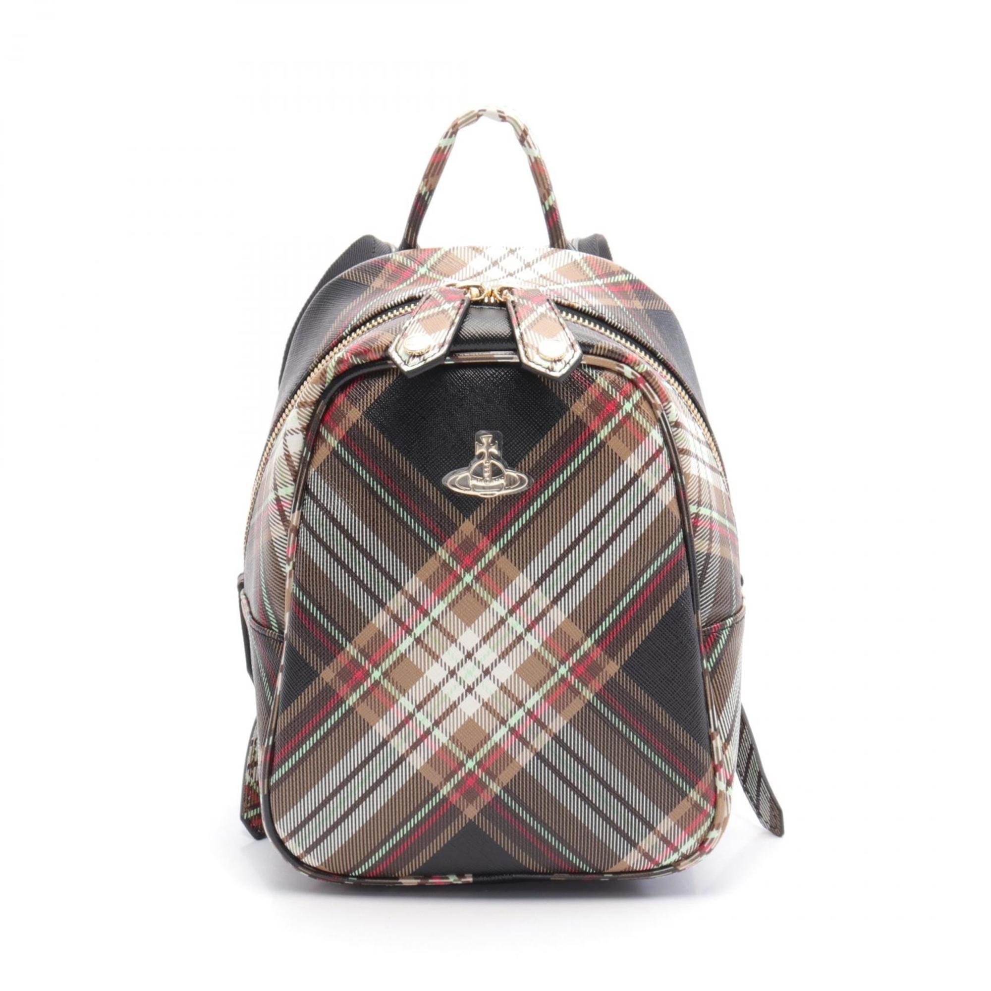 Vivienne Westwood Red Label TARTAN BACKPACK Rucksack Backpack Bag Faux Leather Women's Brown Black Multicolor 4301007EUS001KD101