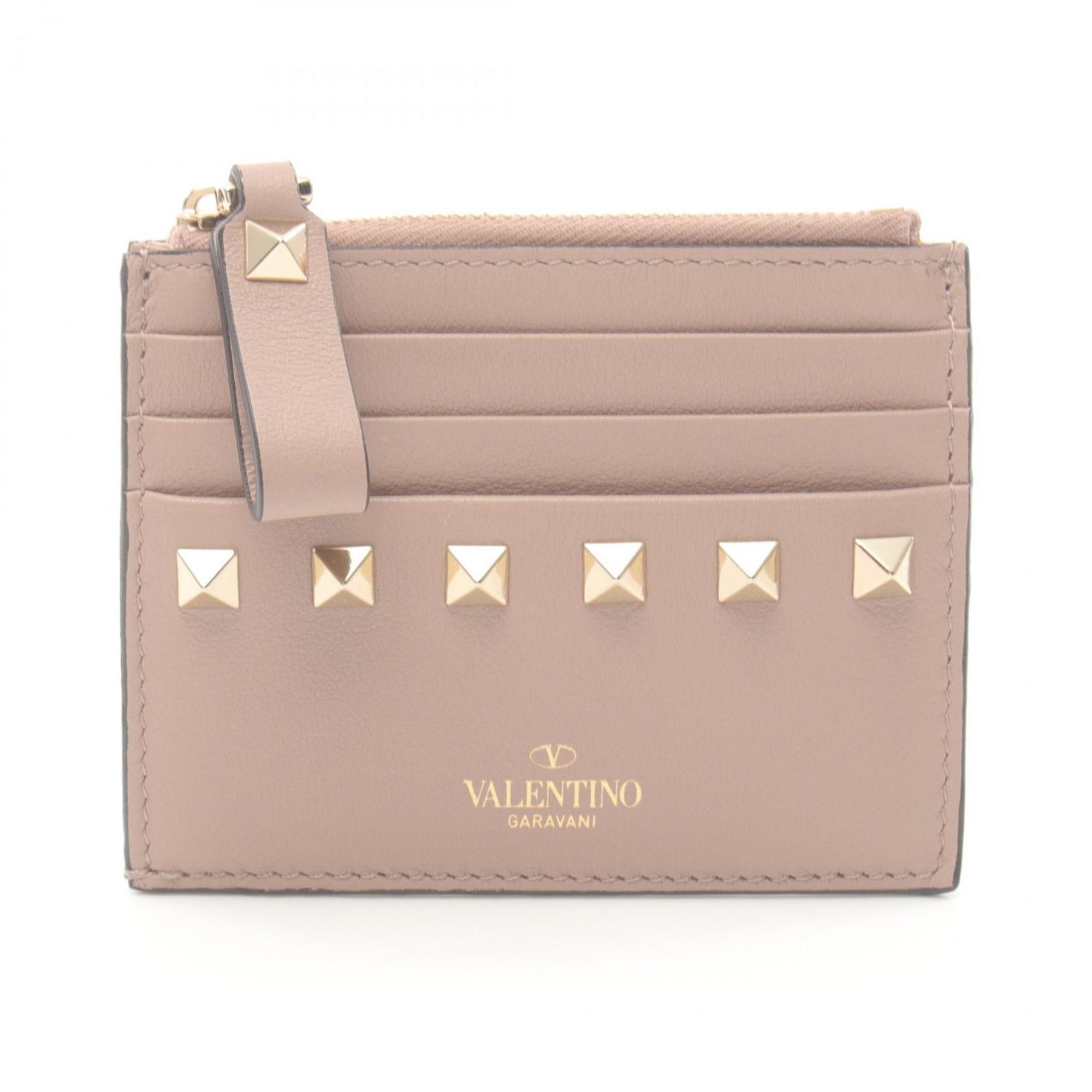 Valentino Garavani Rockstud Wallet/Coin Case, Wallet, Leather, Women's, Beige