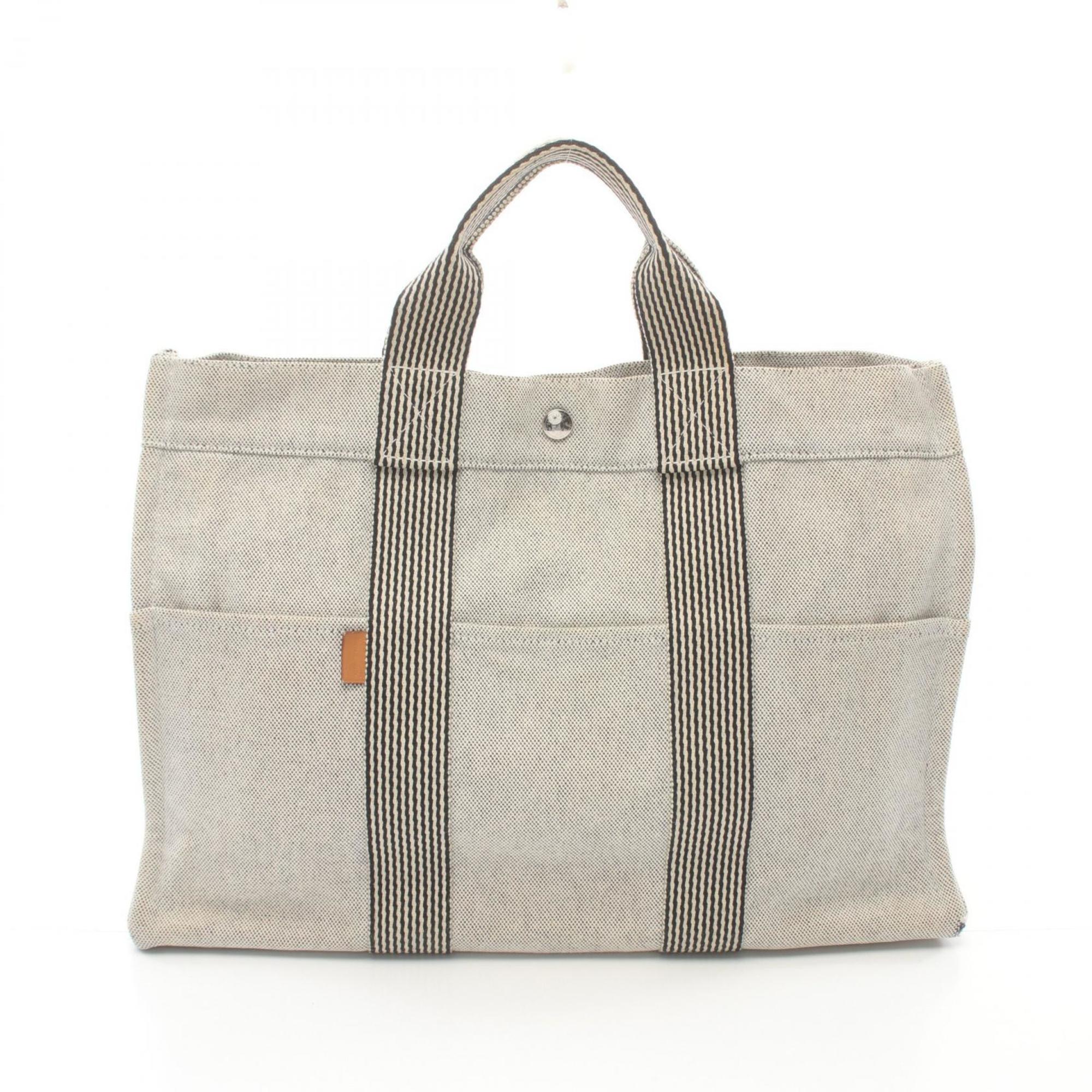 Hermes HERMES New Fool Tote MM Bag Canvas Women's Gray Black