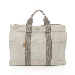 Hermes HERMES New Fool Tote MM Bag Canvas Women's Gray Black