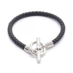 Hermes HERMES Grennan Bracelet Leather Stainless Steel Swift Women's Black Silver