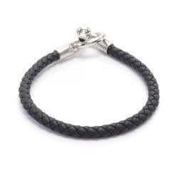 Hermes HERMES Grennan Bracelet Leather Stainless Steel Swift Women's Black Silver