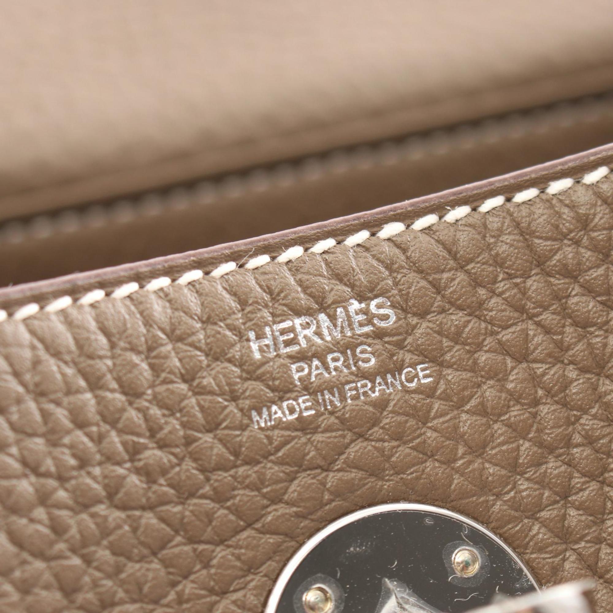 Hermes Lindy 26 Shoulder Bag, Taurillon Clemence, Women's, Beige, 073428CK