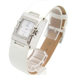 OMEGA Constellation Quadra Diamond Bezel Watch Stainless Steel Leather Strap Ladies White Shell 1835.76.56