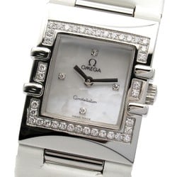 OMEGA Constellation Quadra Diamond Bezel Watch Stainless Steel Leather Strap Ladies White Shell 1835.76.56