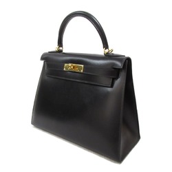 Hermes Kelly 28 Handbag, Outer Stitching, Bag, Leather, Box Calf, Women's, Black