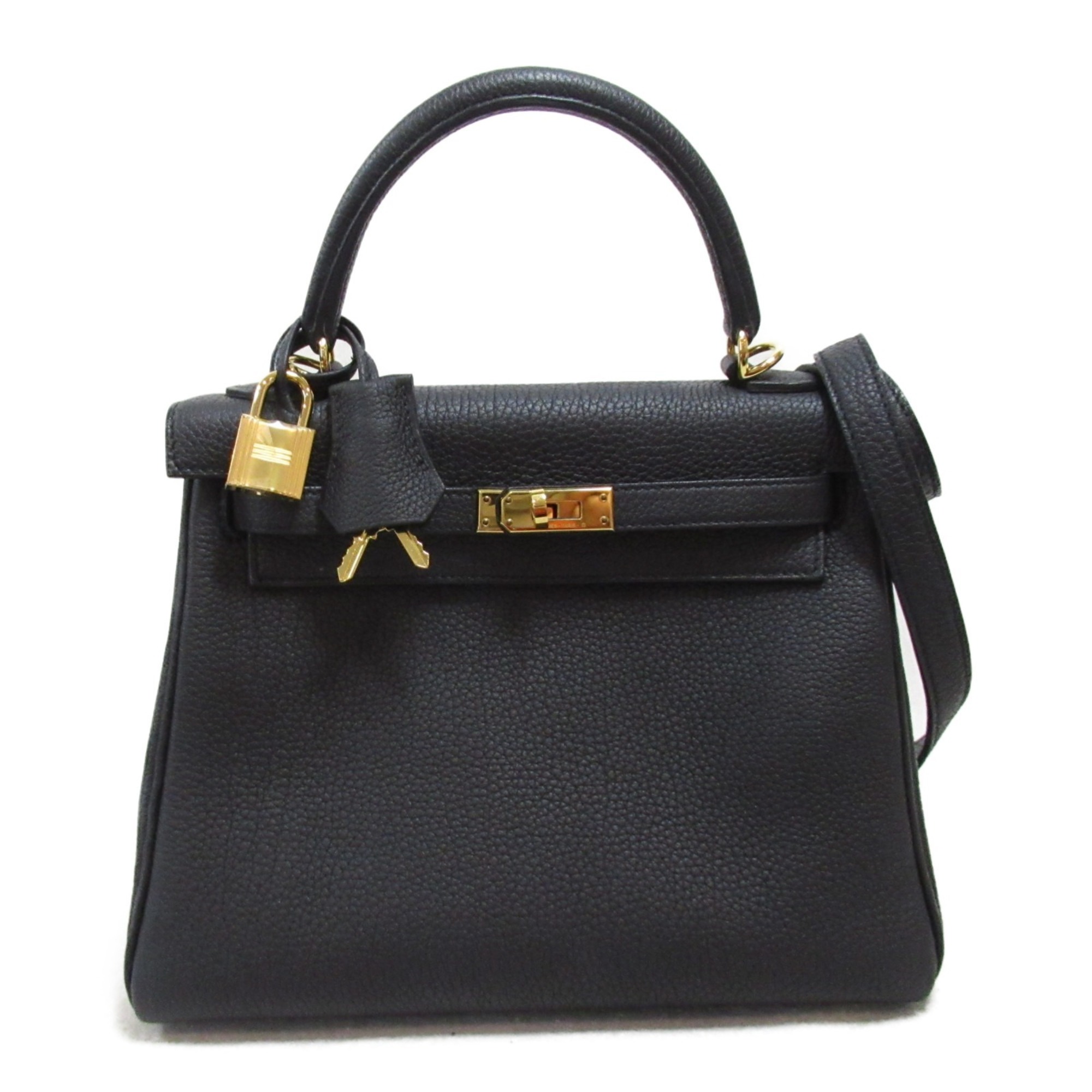 Hermes Kelly 25 Black Handbag Inner Stitching Bag Leather Togo Women's 044624CC