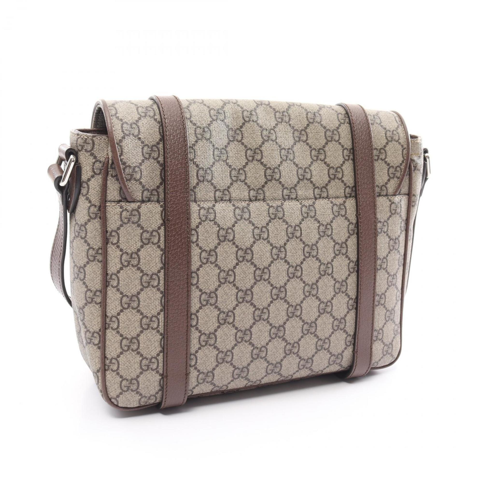 Gucci GG Supreme Shoulder Bag Coated Canvas Leather Men's Women's Beige Brown 658542