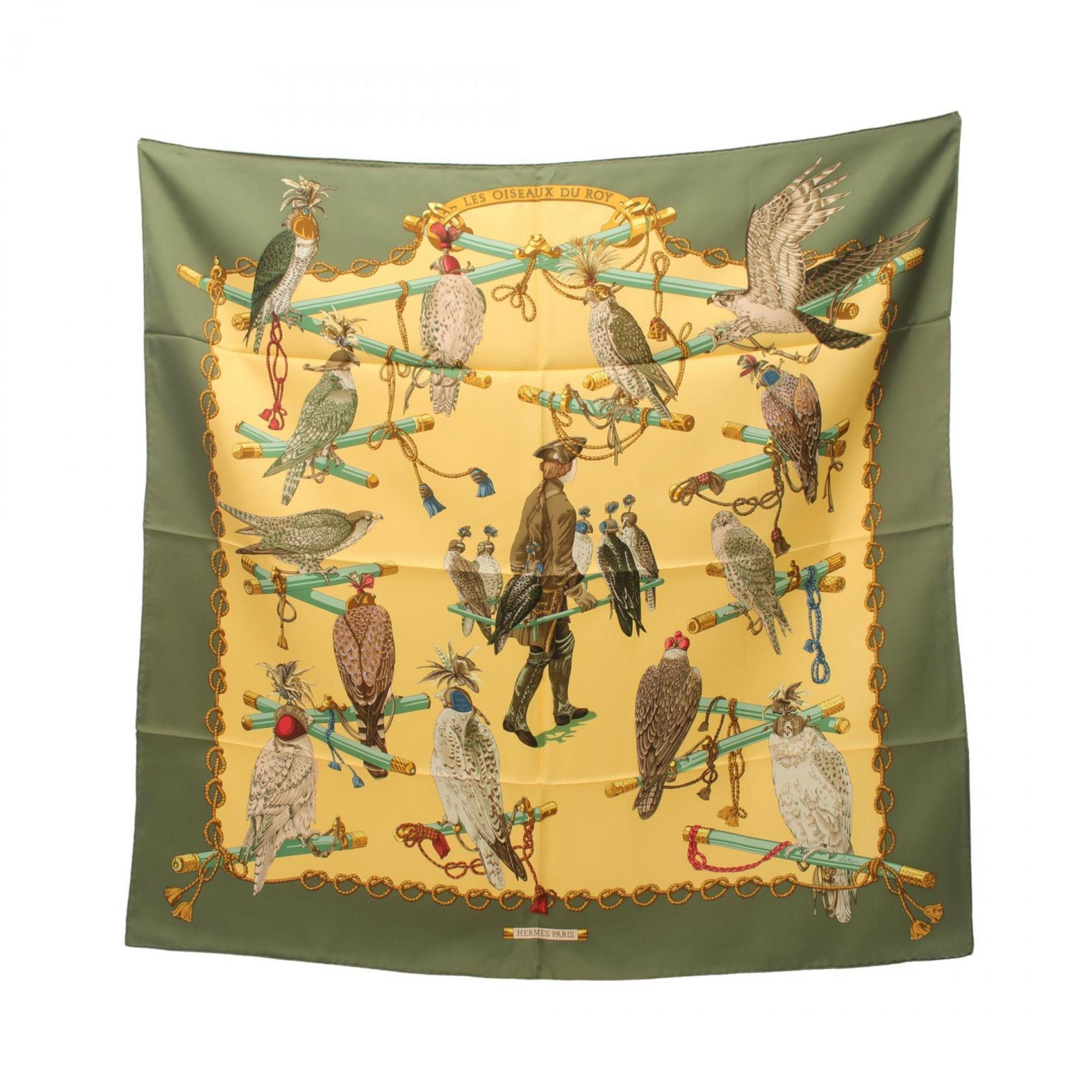 Hermes HERMES Carré 90 LES OISEAUX DU ROY Scarf Silk Women's Yellow Green Multicolor