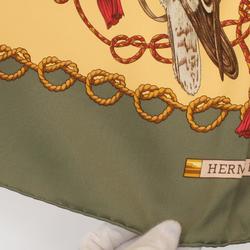 Hermes HERMES Carré 90 LES OISEAUX DU ROY Scarf Silk Women's Yellow Green Multicolor