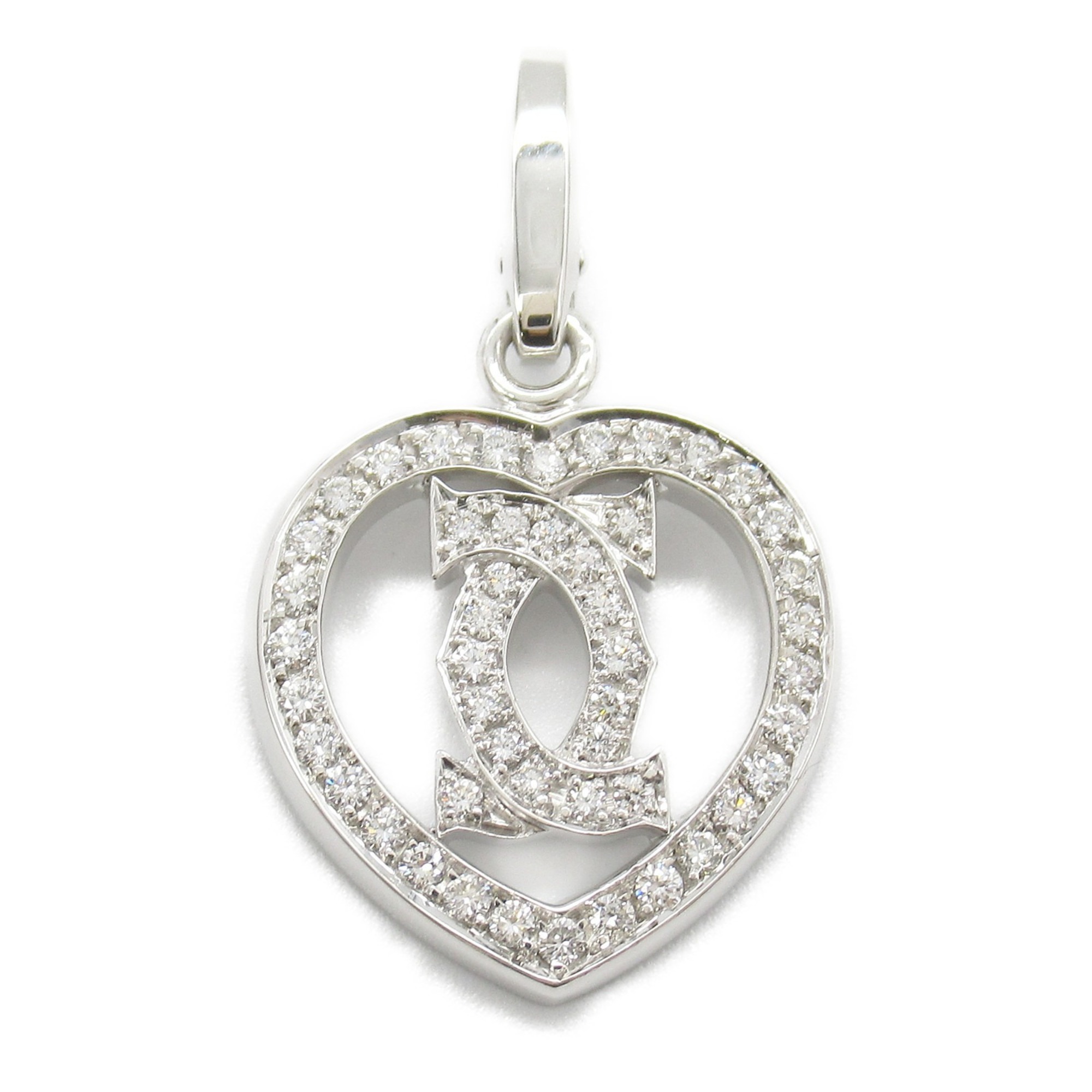 Cartier 2C Heart Charm Diamond Top Pendant K18WG (White Gold) Ladies Clear