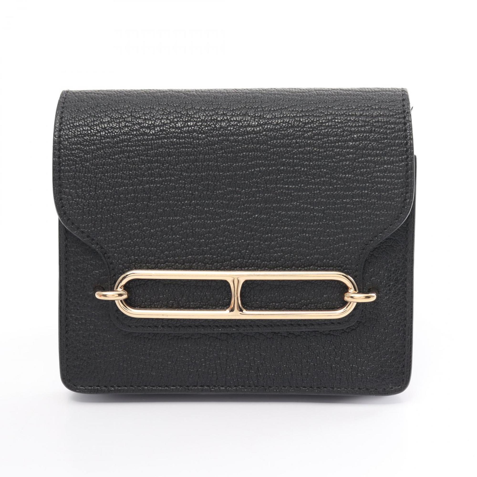 Hermes HERMES Louris Bi-fold Wallet Chevre Women's Black