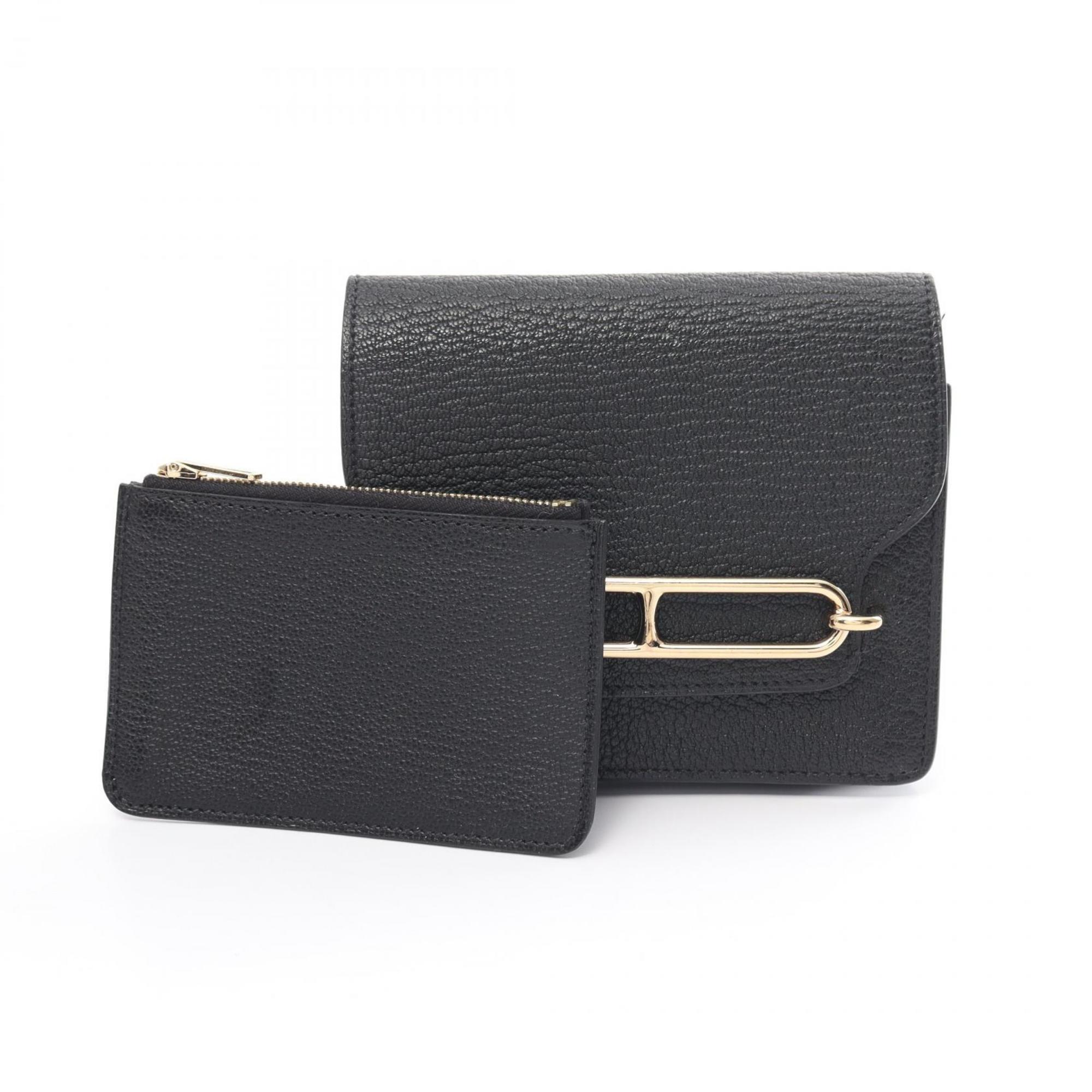 Hermes HERMES Louris Bi-fold Wallet Chevre Women's Black