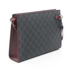 Gucci GG Supreme Second Bag Clutch Coated Canvas Leather Men's Black Bordeaux 768255FADMR1050