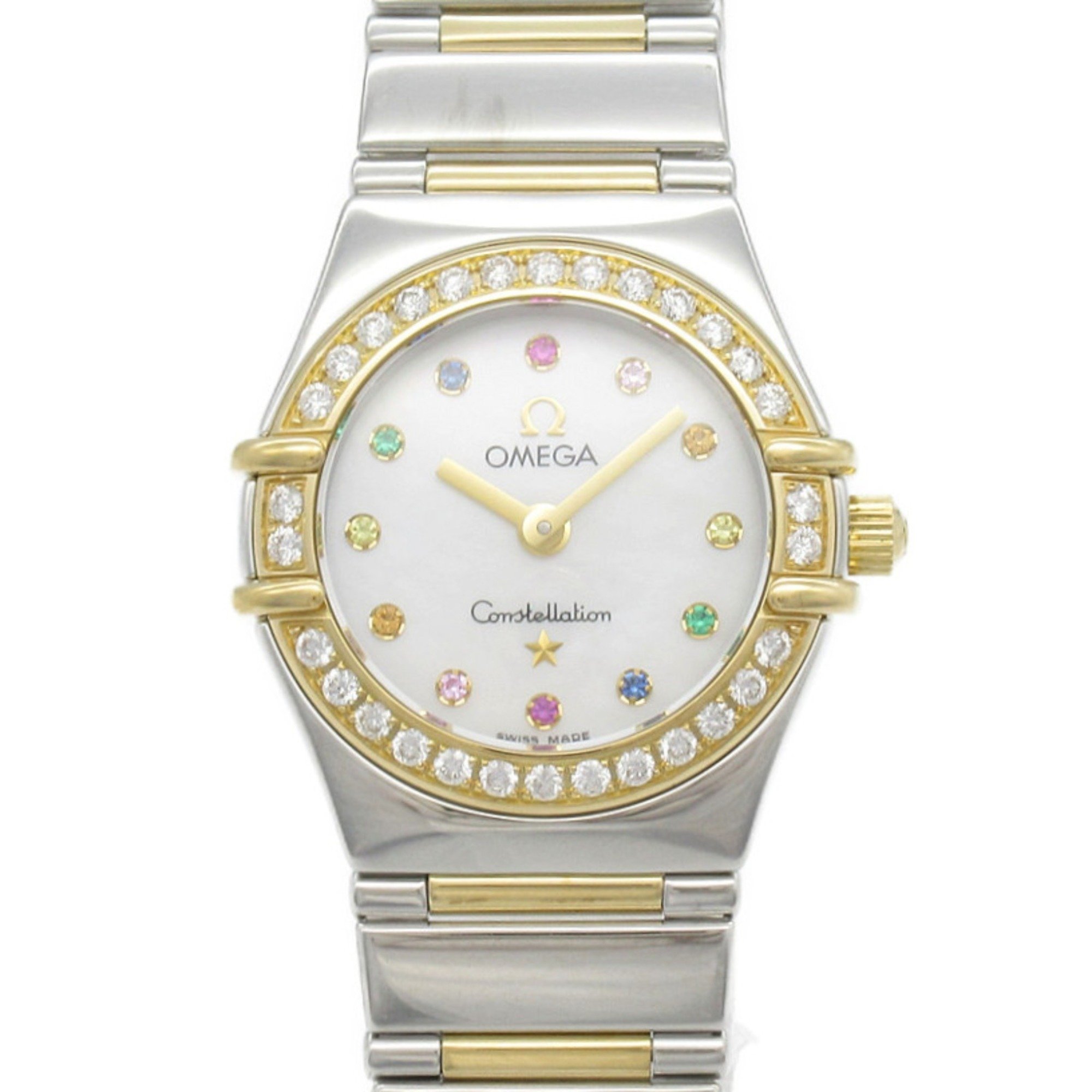 OMEGA Constellation Iris Diamond Bezel Watch Wristwatch K18 (Yellow Gold) Stainless Steel Ladies White Shell 1365.79