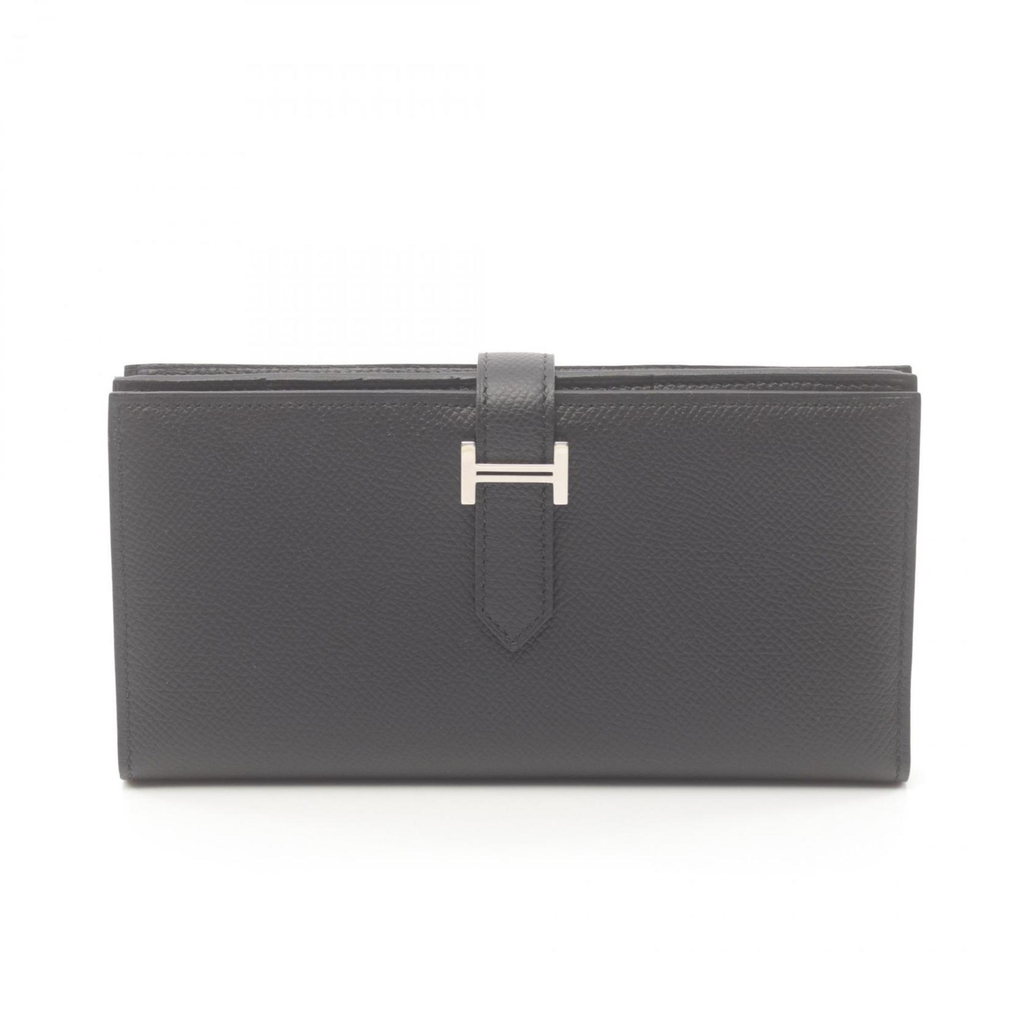 Hermes HERMES Bearn Soufflet Bi-fold Long Wallet Epsom Leather Women's Black