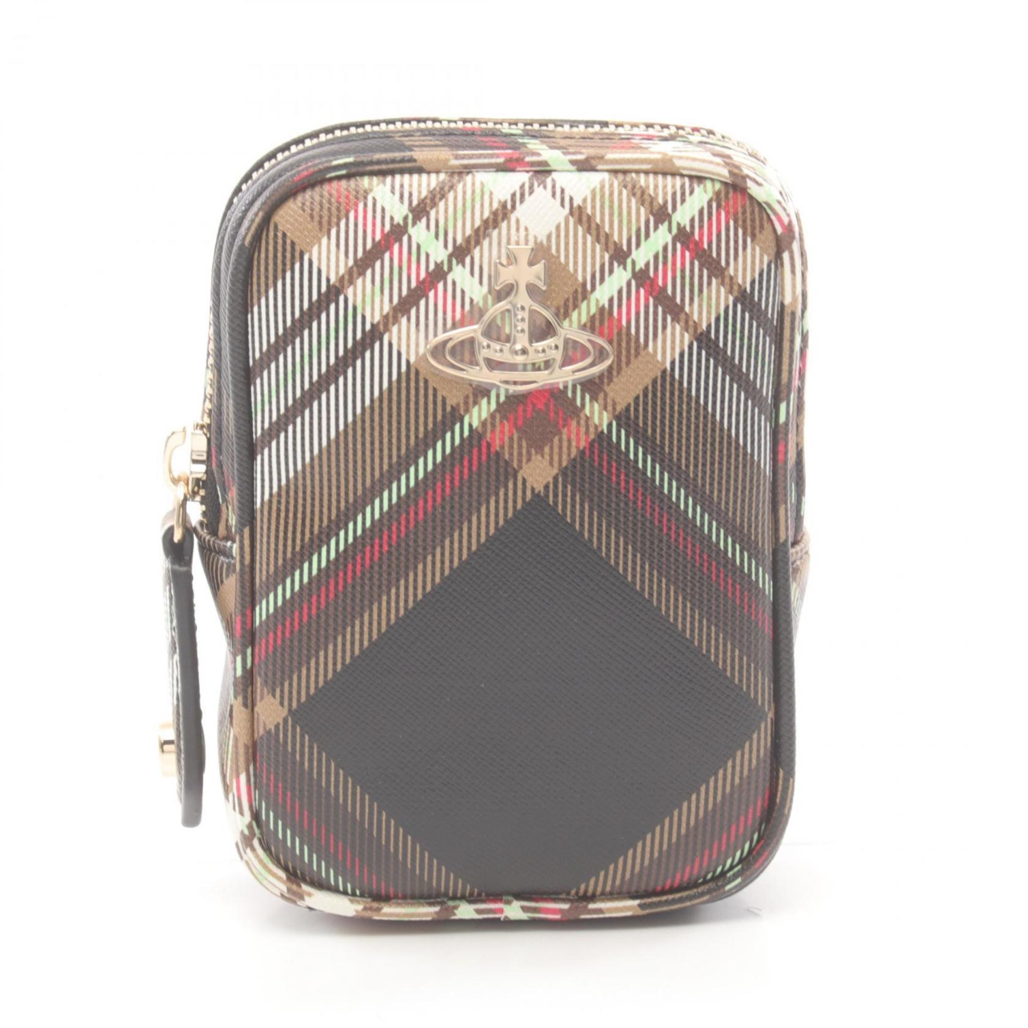 Vivienne Westwood Red Label TARTAN CIGAR LIP POUCH pouch bag faux leather women's black multicolor 53030028US001KD101