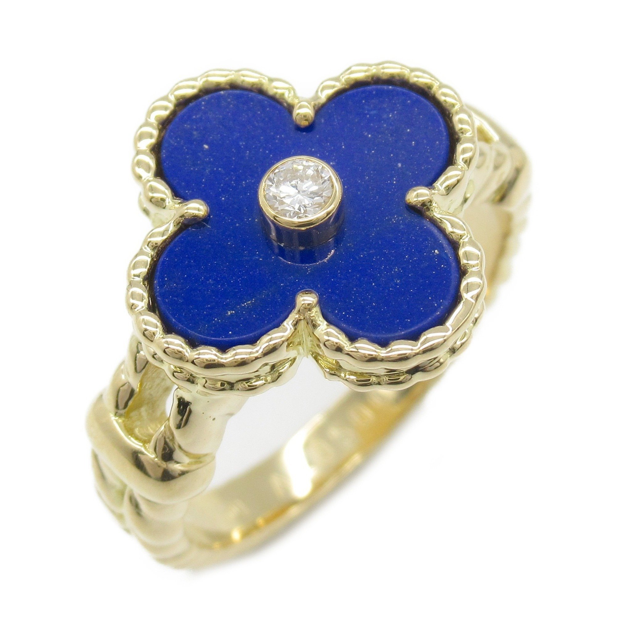 Van Cleef & Arpels Alhambra Ring, K18 (yellow gold), diamond, lapis lazuli, ladies, clear, blue