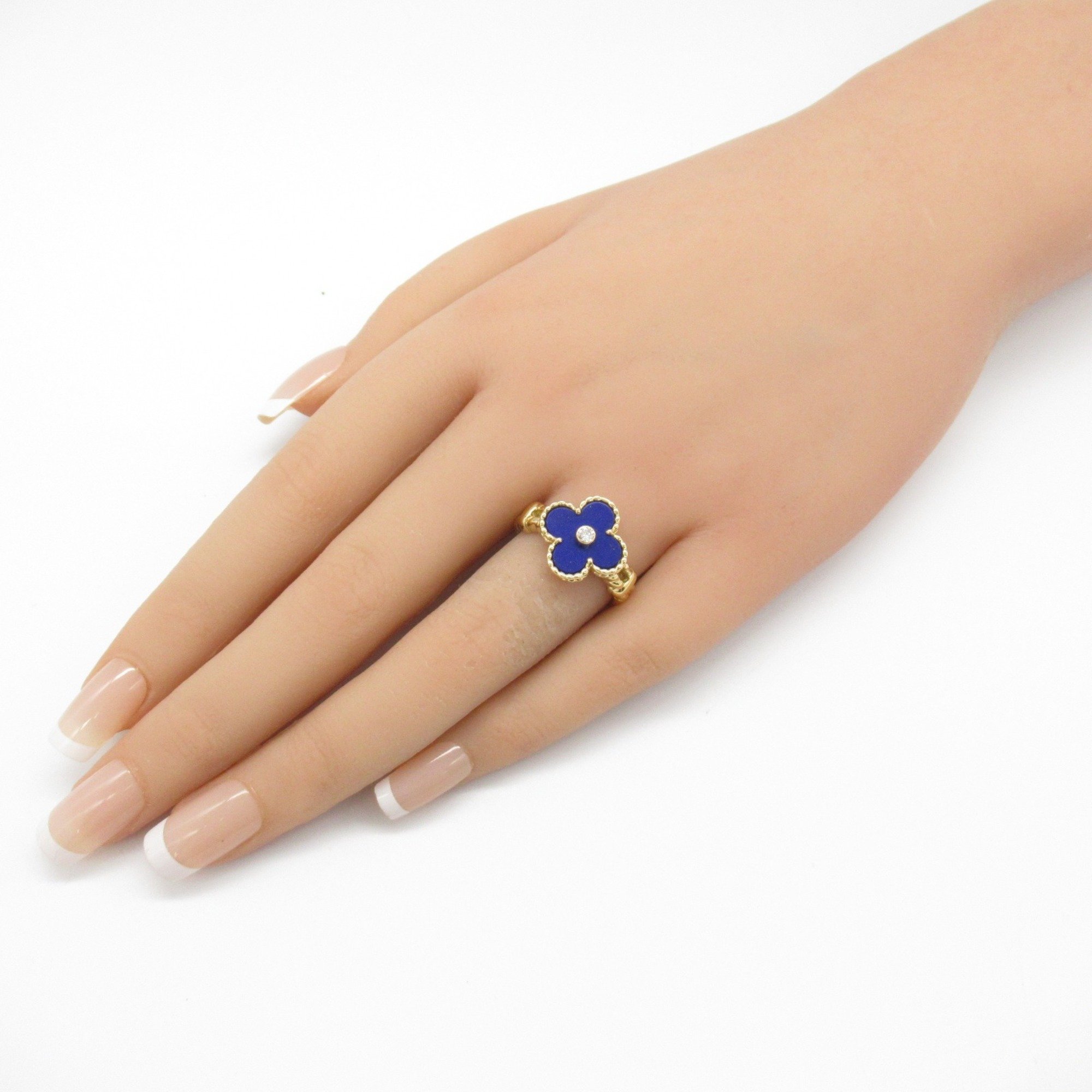 Van Cleef & Arpels Alhambra Ring, K18 (yellow gold), diamond, lapis lazuli, ladies, clear, blue