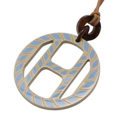 Hermes HERMES H Equipe Nautic Necklace Leather Buffalo Horn Women's Beige Blue Multicolor