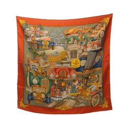 Hermes HERMES Carre 90 AUTOMOBILE Scarf Silk Women's Orange Multicolor