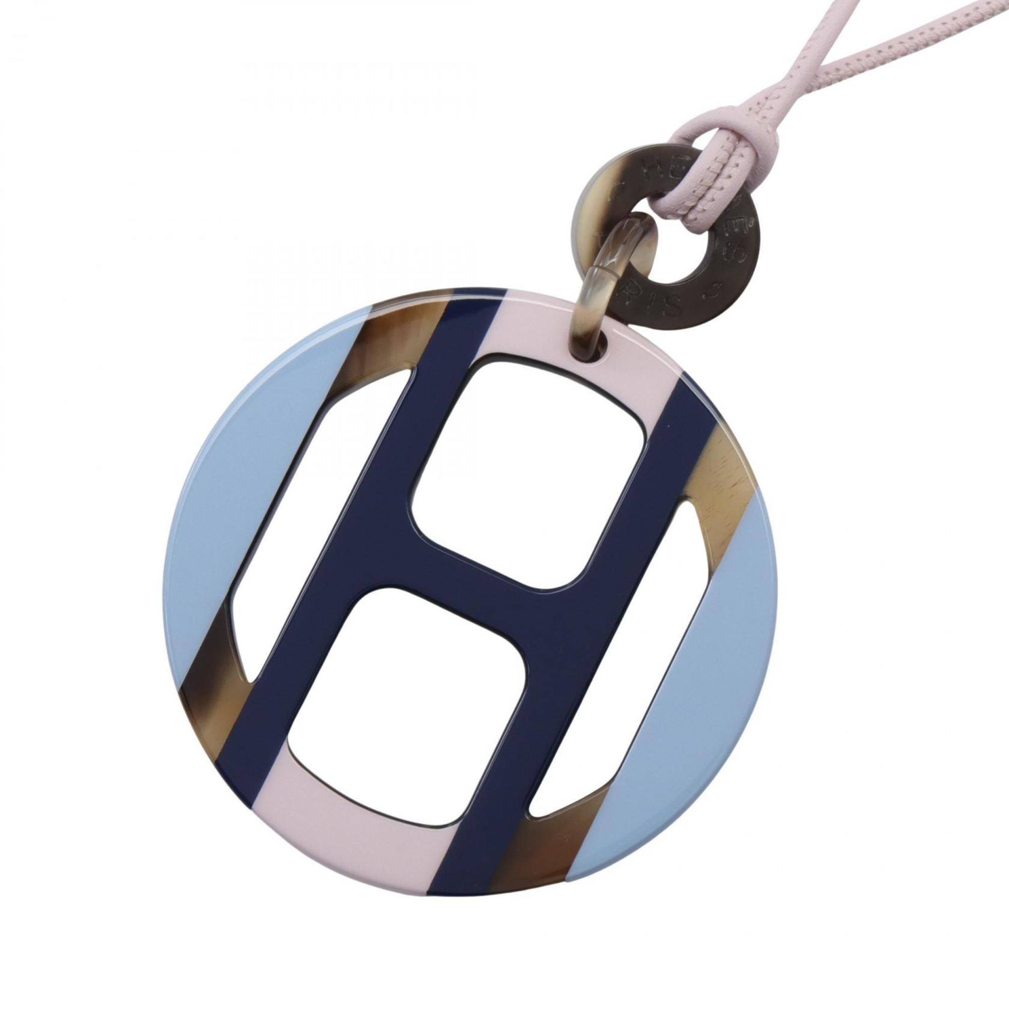 Hermes HERMES H Equipe Necklace Leather Buffalo Horn Women's Blue Pink Multicolor