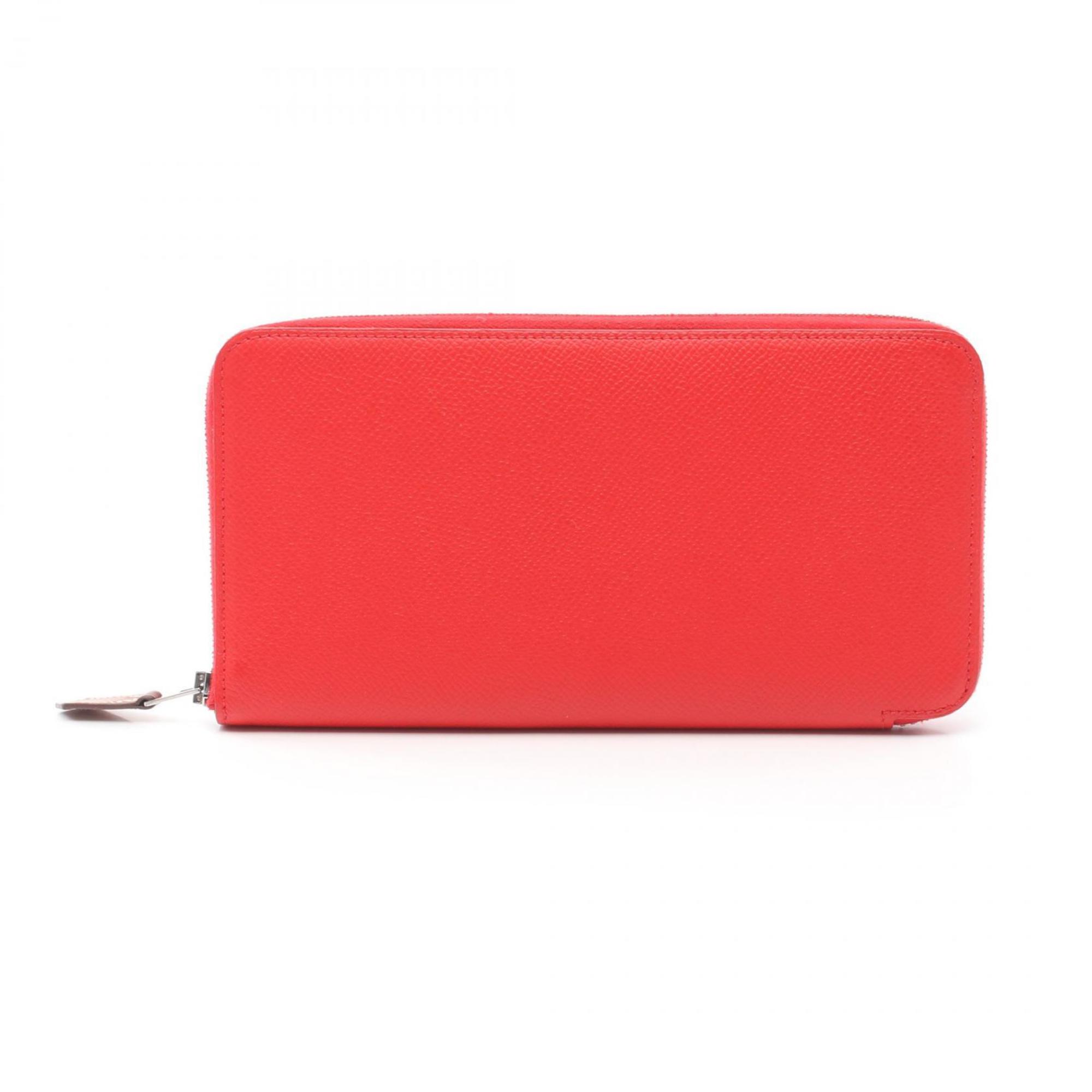 Hermes HERMES Azap Long Silk In Round Wallet Epsom Leather Women's Red