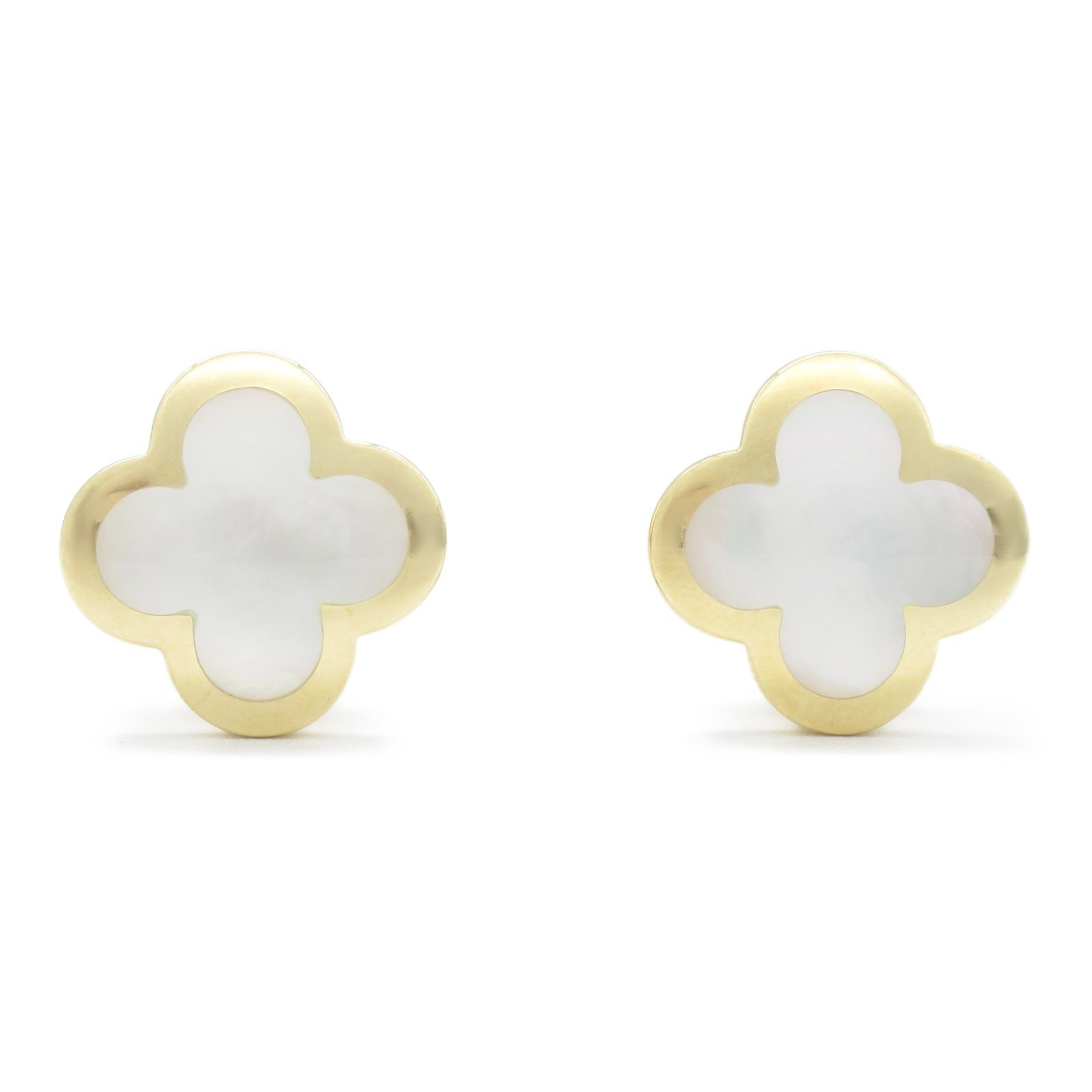 Van Cleef & Arpels Pure Alhambra Earrings, 18K Yellow Gold, Mother of Pearl, Women's, White