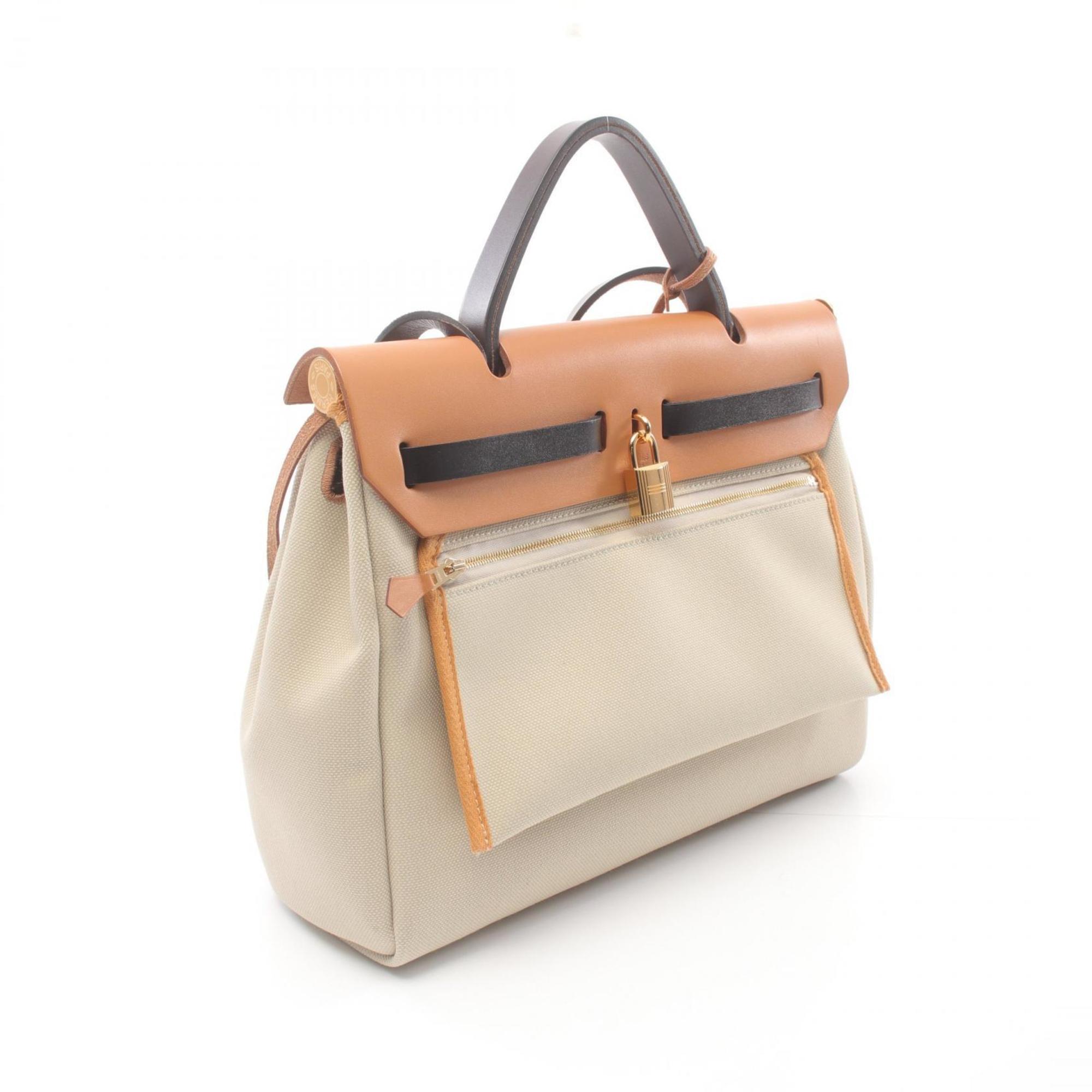 Hermes HERMES Airbag Zip PM Handbag Bag Toile H Vache Hunter Women's Beige Brown Black 082803CC