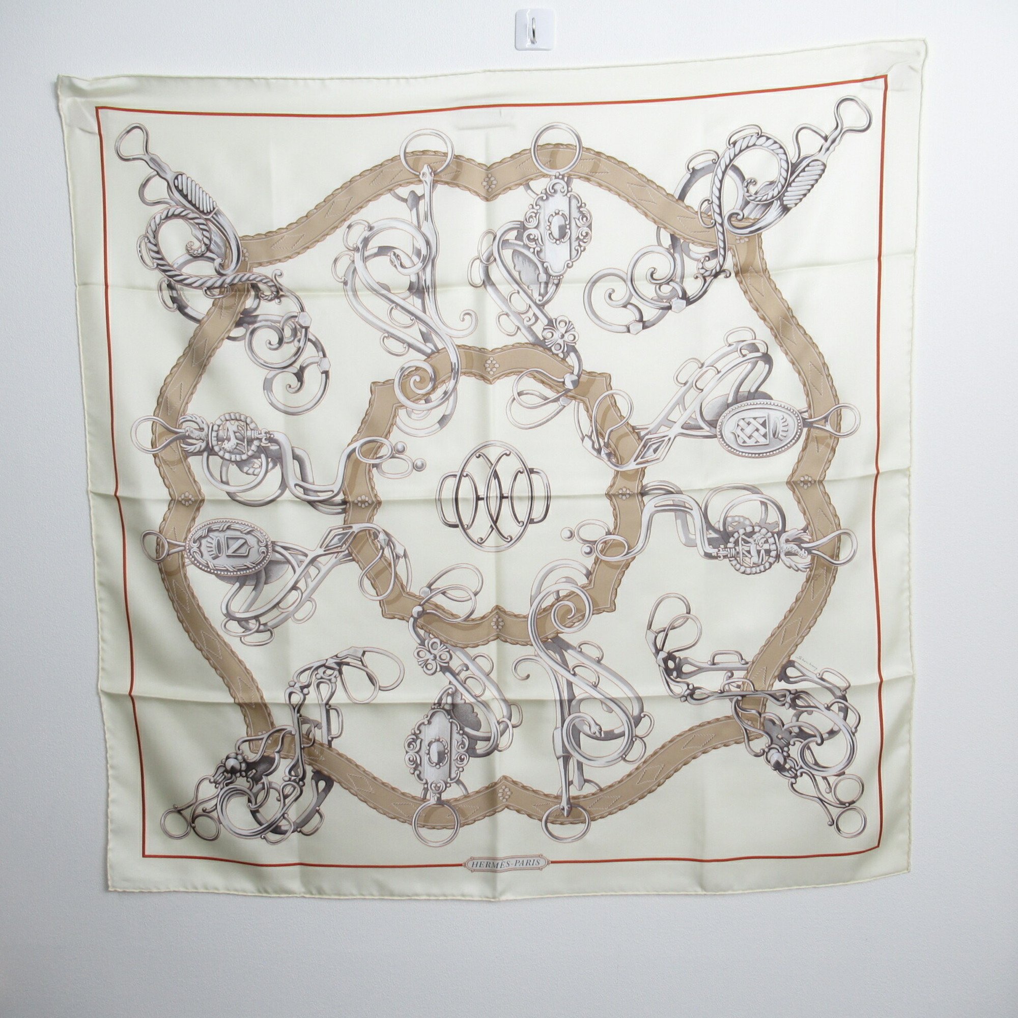 Hermes HERMES Carré 90 Scarf Silk Women's White Cream