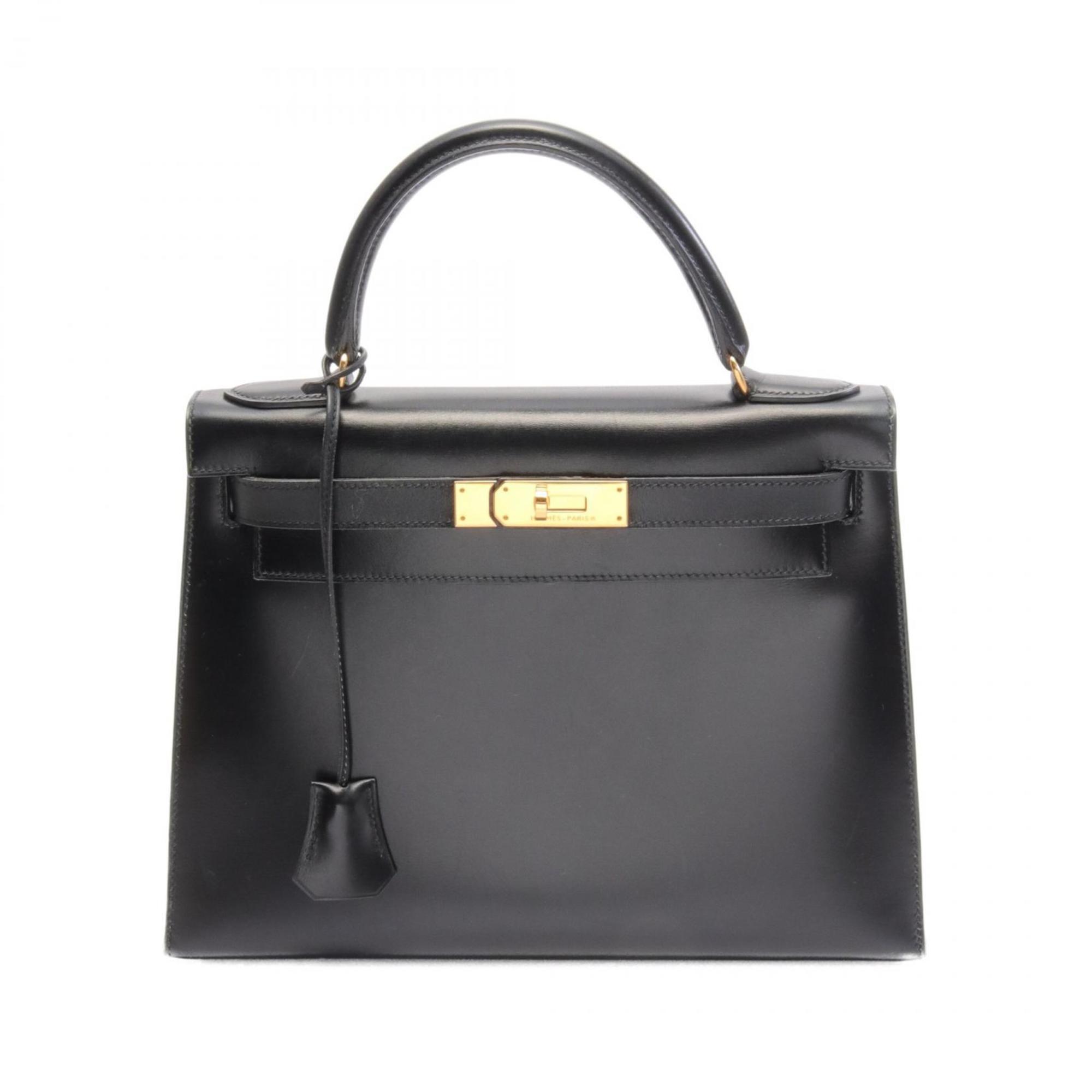 Hermes Kelly 28 Handbag Bag Calfskin (Cowhide) Boxcalf Women's Black