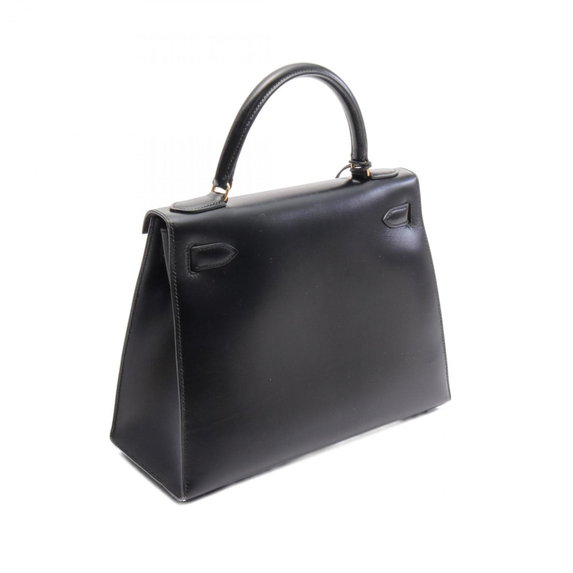 Hermes Kelly 28 Handbag Bag Calfskin (Cowhide) Boxcalf Women's Black