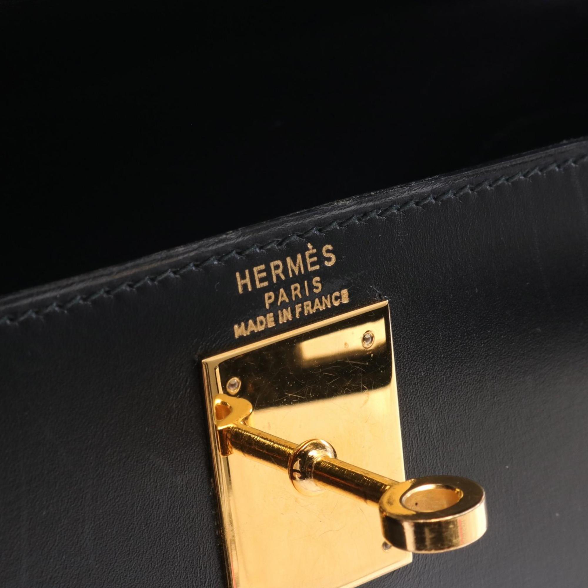 Hermes Kelly 28 Handbag Bag Calfskin (Cowhide) Boxcalf Women's Black