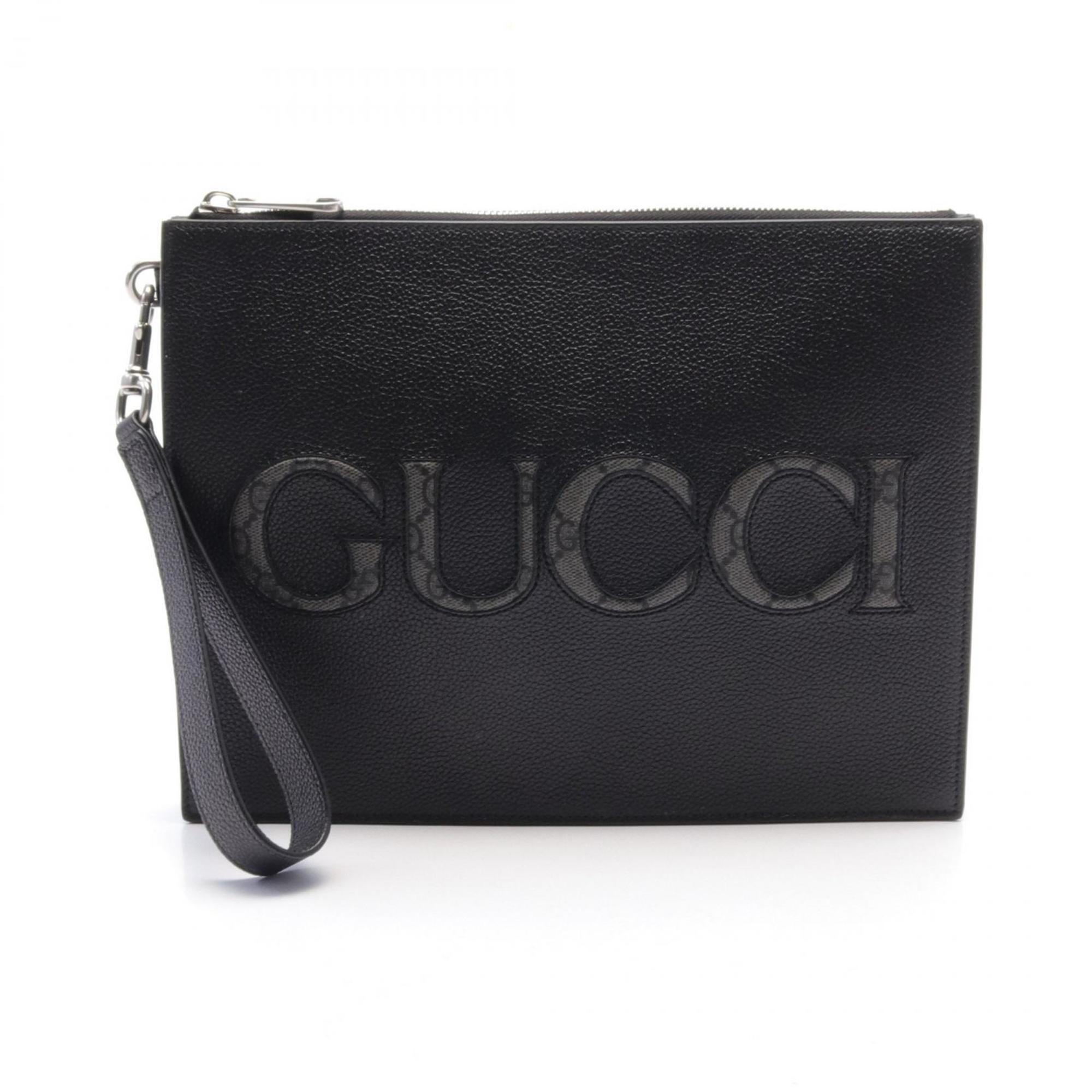 Gucci GG Supreme Clutch Bag Leather Coated Canvas Men's Black 768374AACXC1050