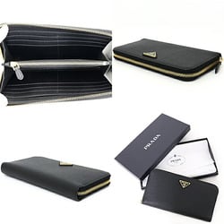 PRADA Saffiano Triangle Zip Around Long Wallet in Calf Leather 1ML506_QHH_F0002 Black