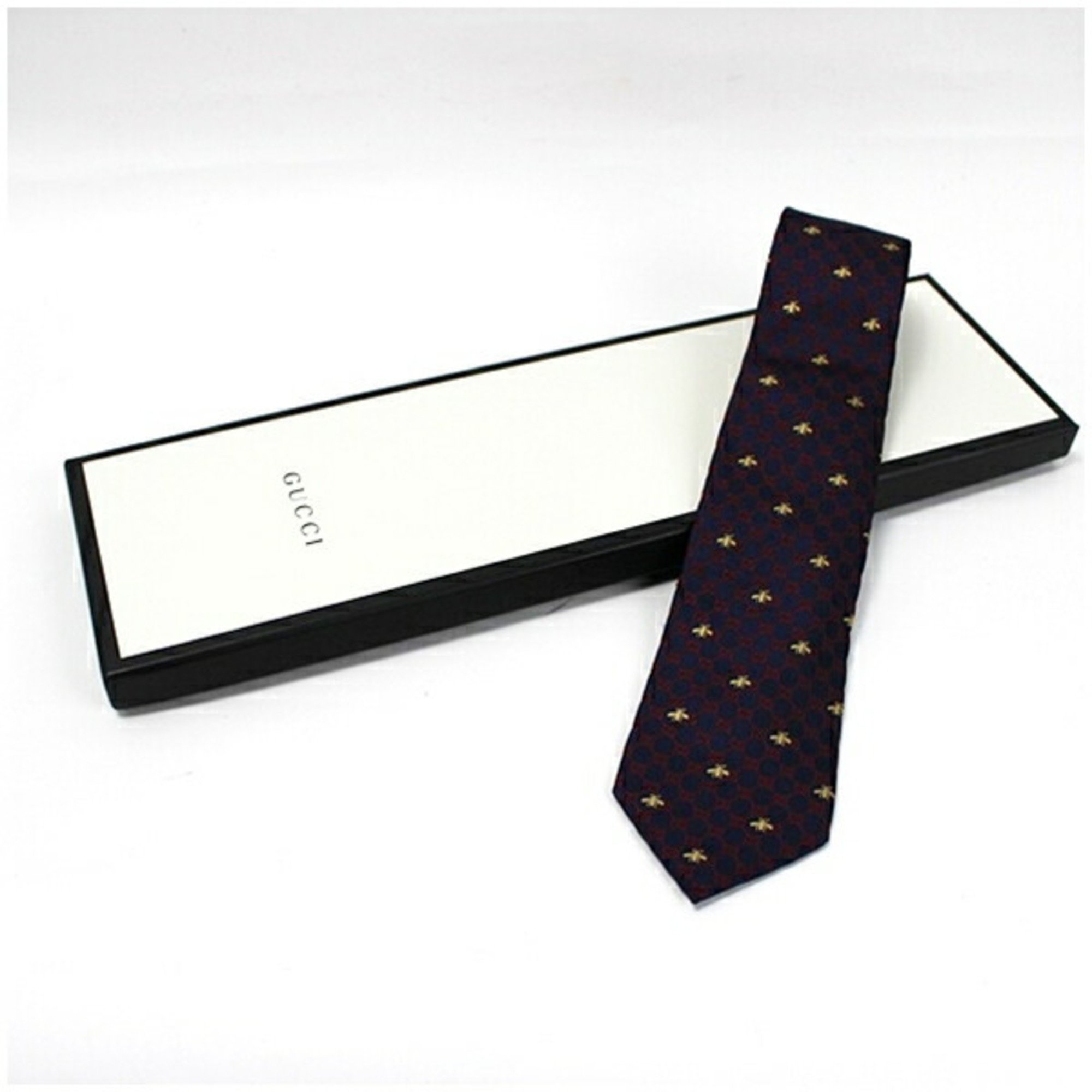 Gucci Silk Narrow Tie Bee & GG Pattern Navy Current Product GUCCI Men's